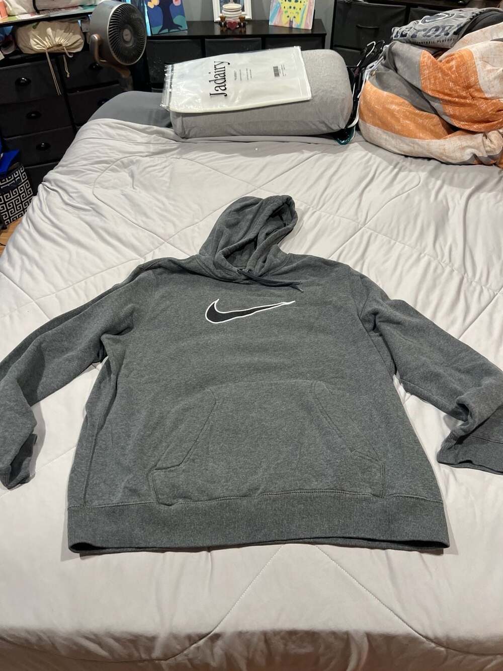 Vintage Nike Big Logo Center Swoosh Pullover Hoodie Men's XL Gray